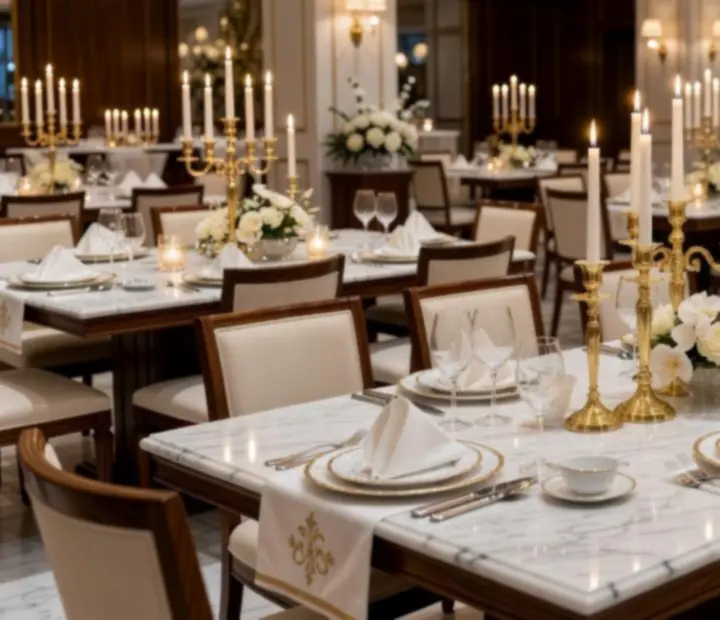 Elegáns, gyertyafényes rendezvényterem prémium magyar étteremben